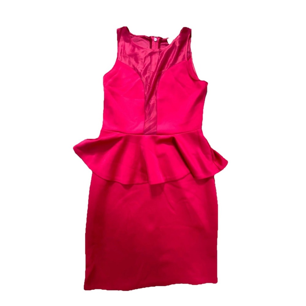 Marilyn Monroe Sheath Dress Womens Medium Pink Stretch Mesh Peplum Sleeveless